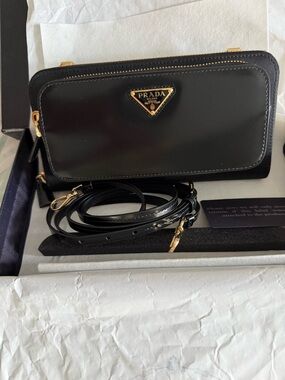 Prada Re-Nylon and brushed leather wallet with shoulder strap